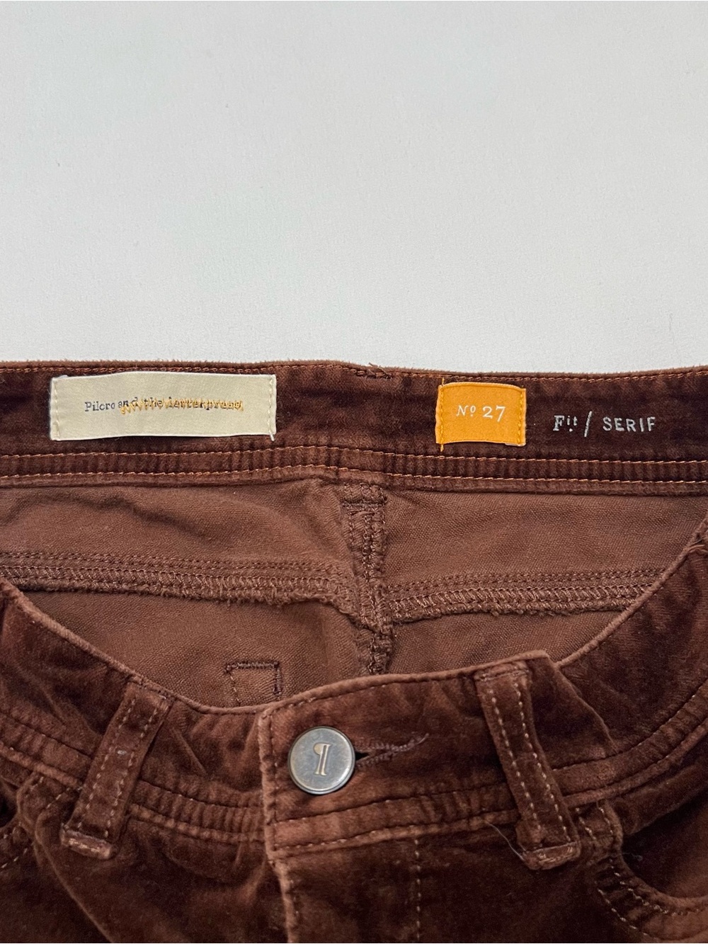 Anthropologie Pilcro & The Letterpress Serif Low Rise Brown Velvet Pants Sz 27 - Picture 5 of 8